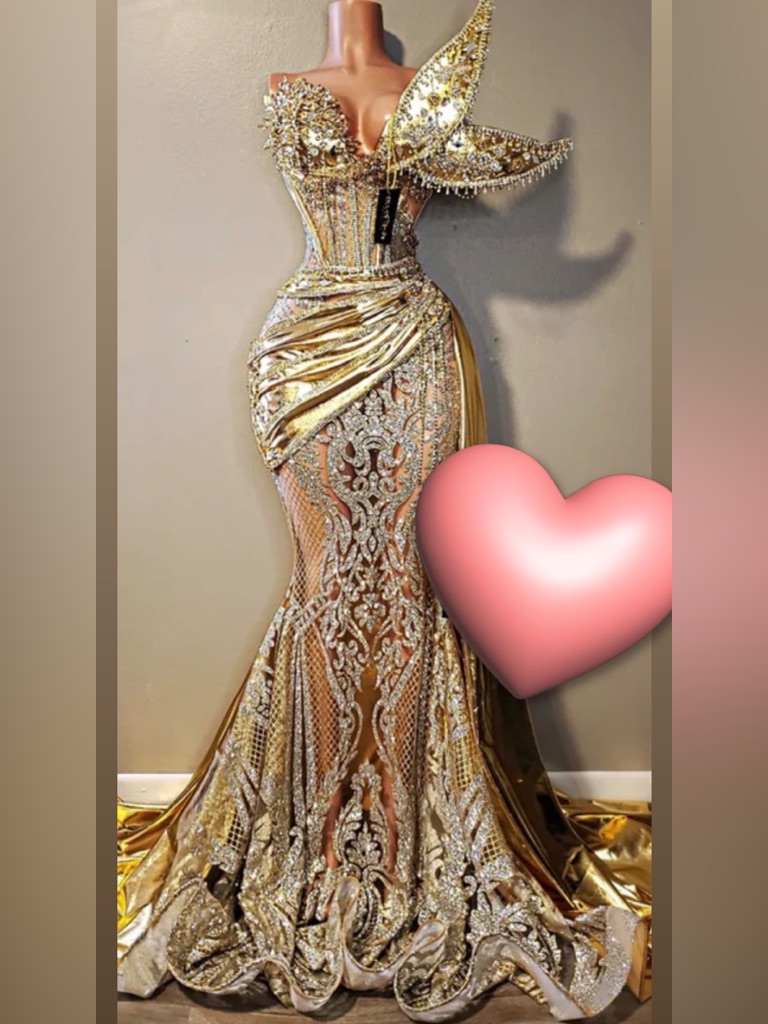 Gold Embellished Mermaid Evening Gown